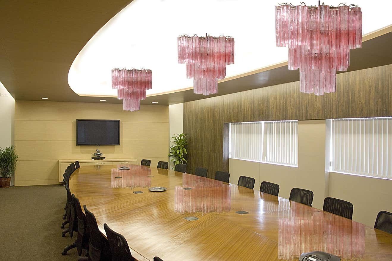 Pair Tronchi Chandeliers Toni Zuccheri Style, 48 Pink Glasses, Murano, 1990 photo 3877.0