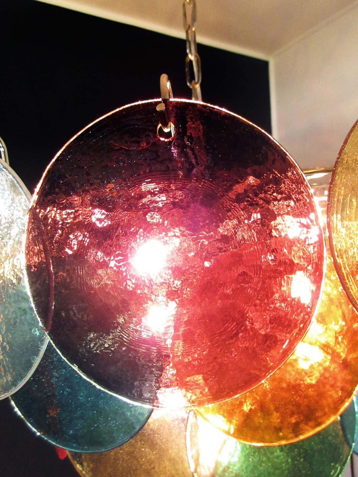 photo furniture Pair Of Italian 50 Multicoloured Glass Discs Chandeliers, Murano