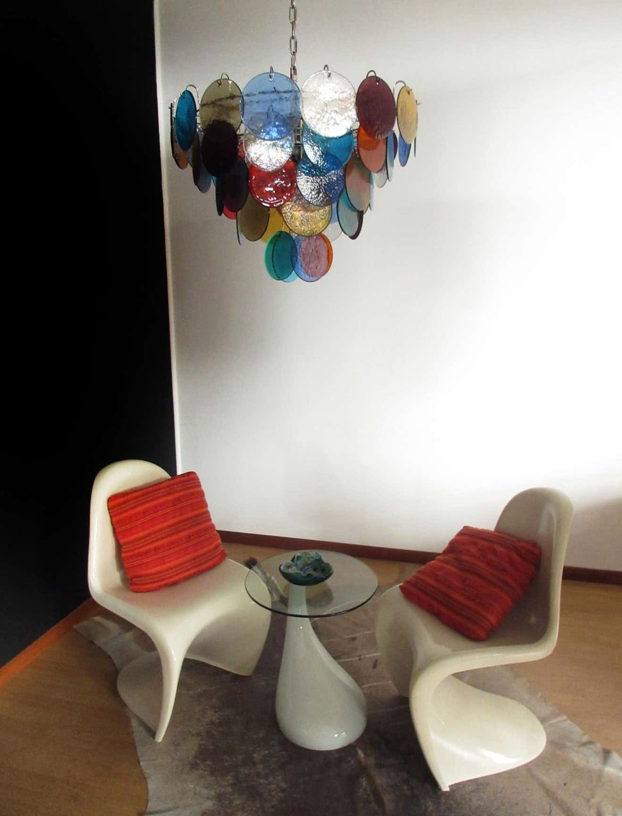 2907.0 Pair Of Italian 50 Multicoloured Glass Discs Chandeliers, Murano photo