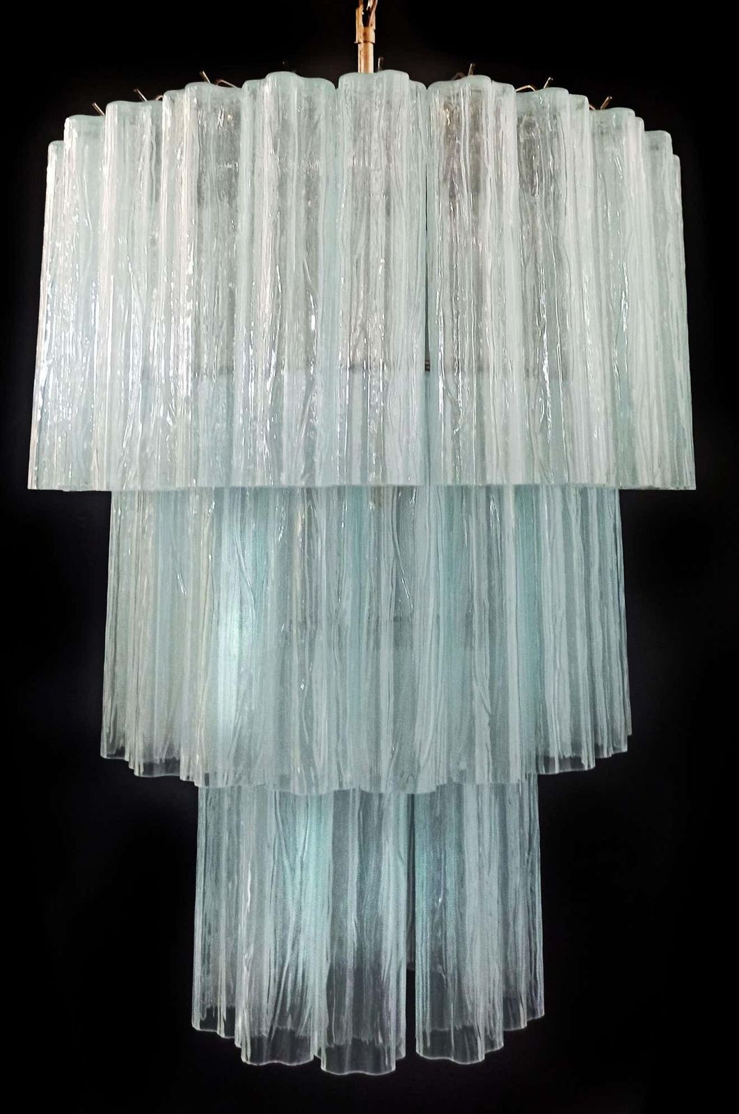 4442.0 Pair Tronchi Chandeliers Toni Zuccheri Style, 48 Pink Glasses, Murano, 1990 photo