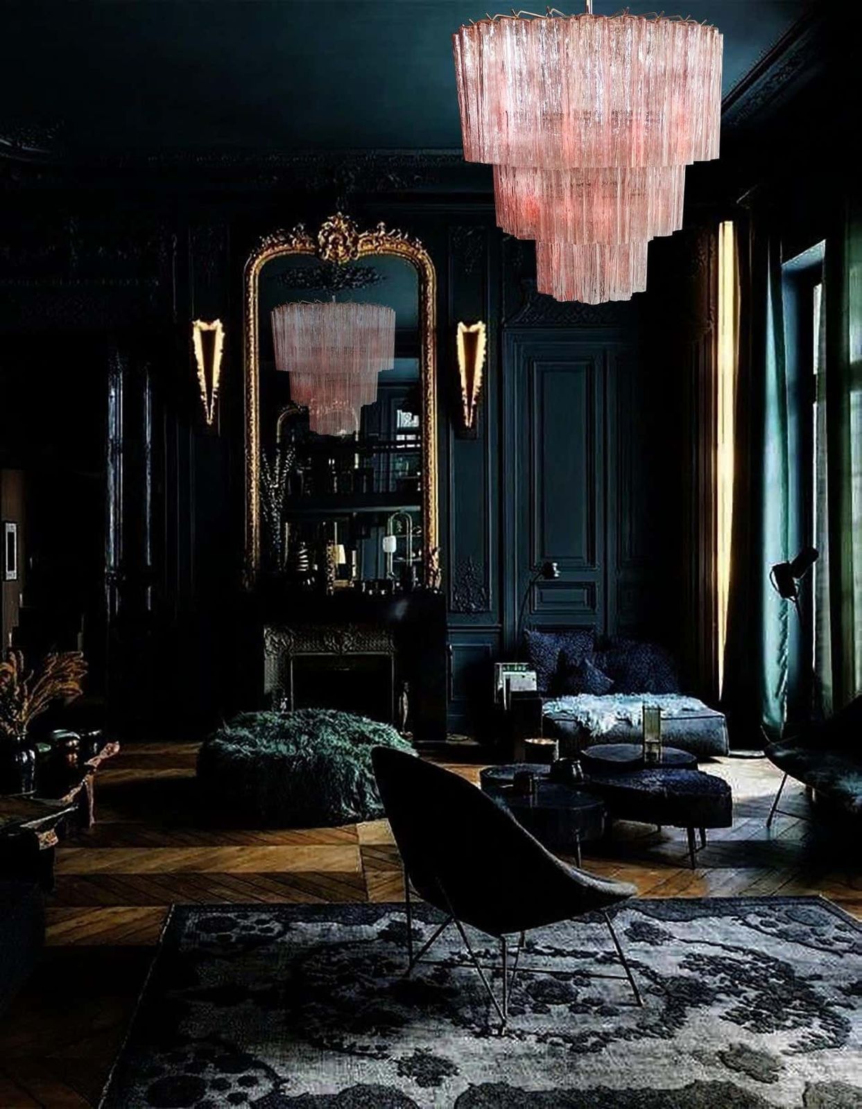 Pair Of 52 Pink Tronchi Chandeliers Style Toni Zuccheri For Venini, Murano photo vinterior