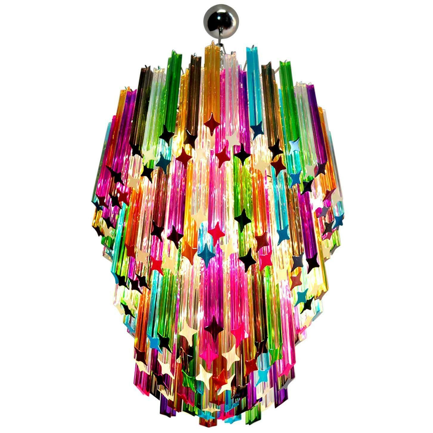Trio Chandeliers Multi Colour Triedri, 184 Prism, Murano, 1980s photo furniture
