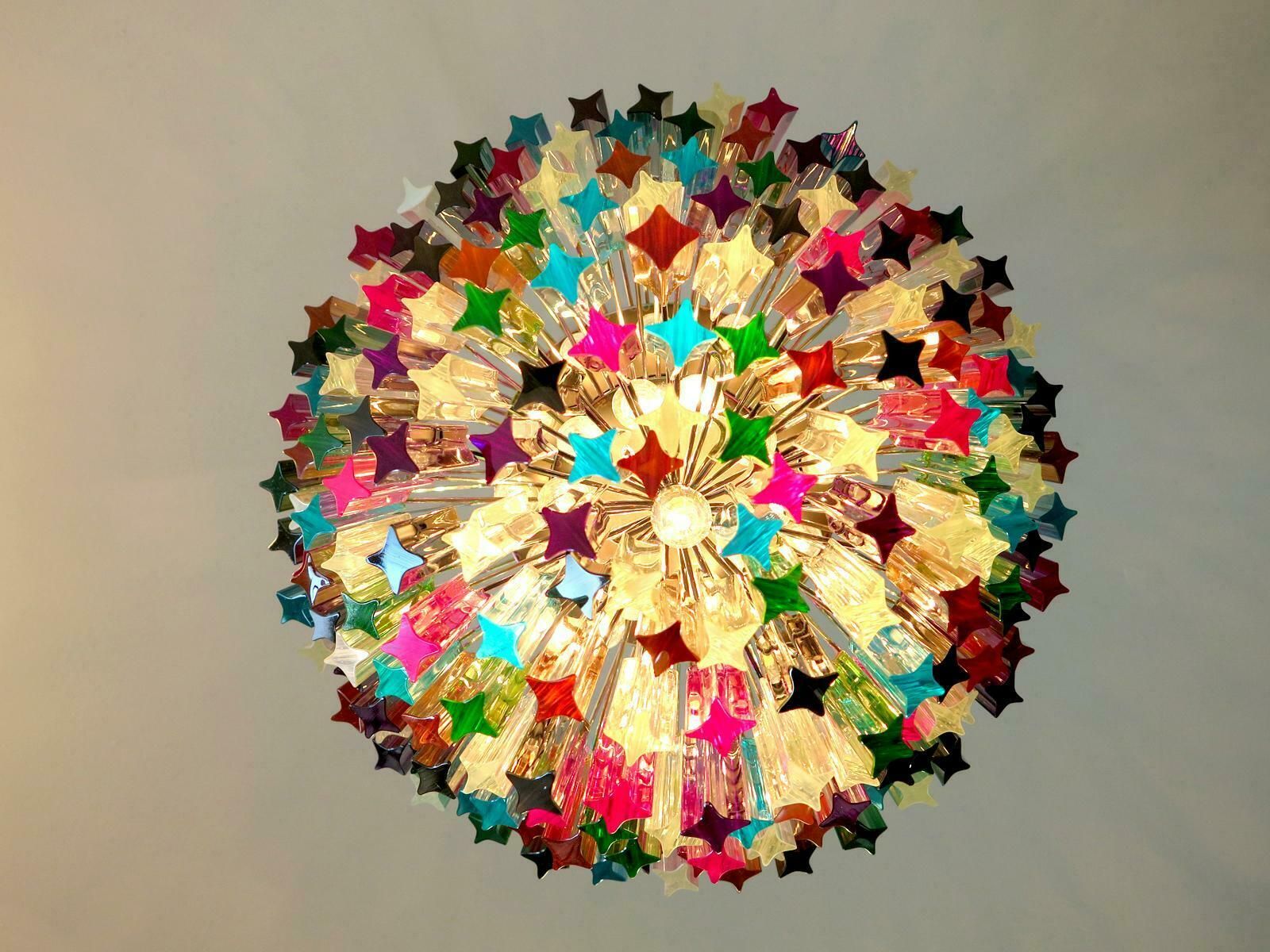 photo for sale Trio Chandeliers Multi Colour Triedri, 184 Prism, Murano, 1980s