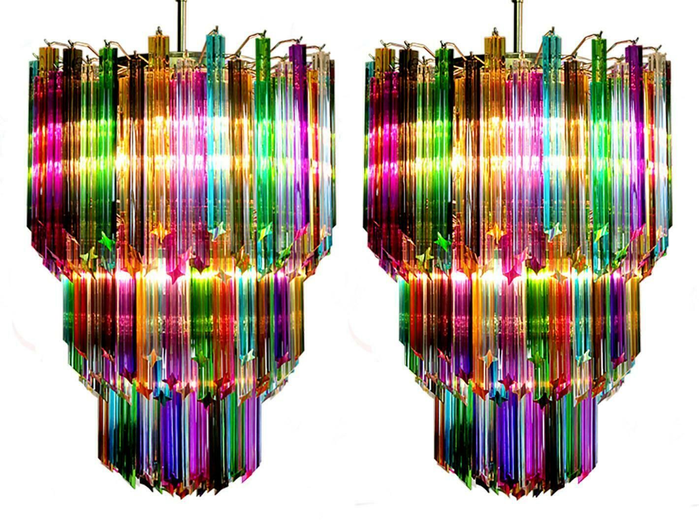 photo buy Trio Chandeliers Multi Colour Triedri, 184 Prism, Murano, 1980s