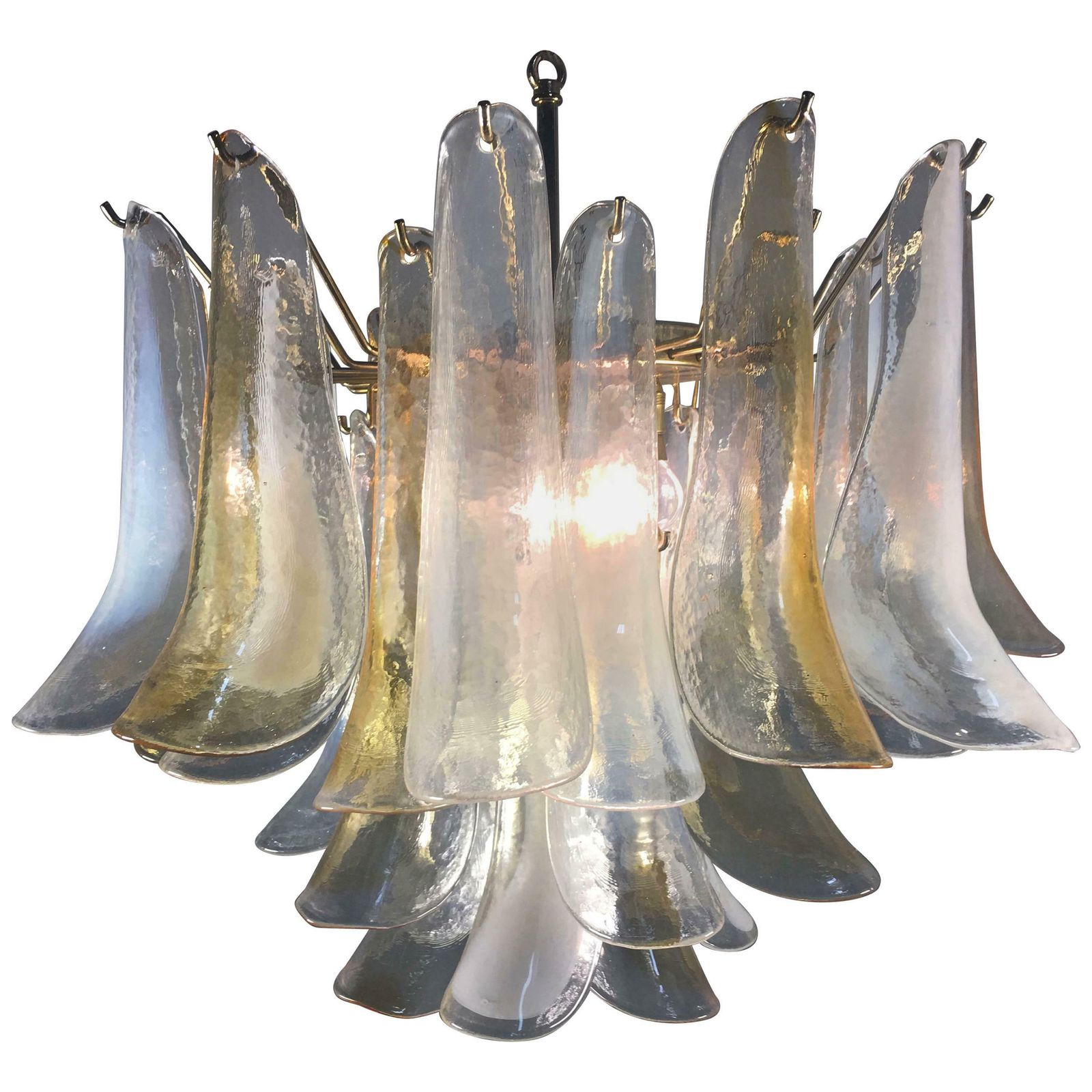 Lighting Elegant Pair Of Chandeliers White And Amber Petals, Murano, 1990s photo