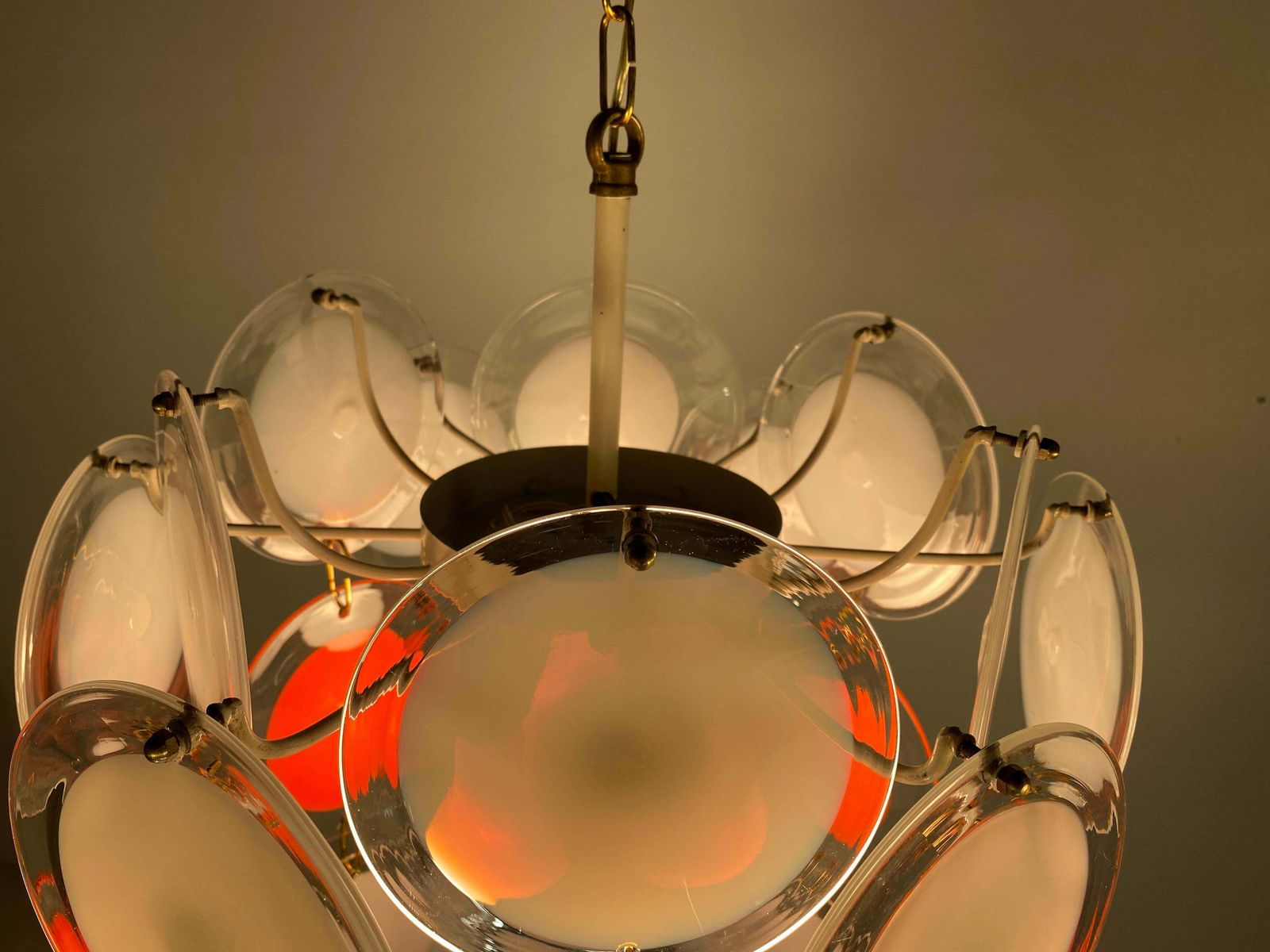 Pair Of Disc Chandeliers By Vistosi, Murano, 1970s photo Lighting
