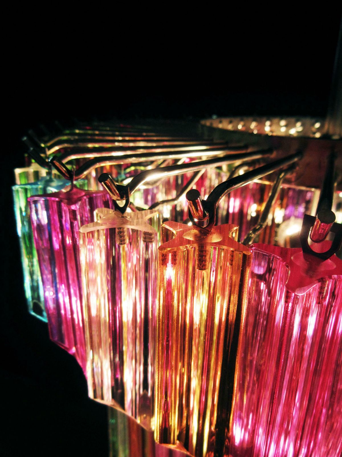 Pair Of Italian Chandelier Multicoloured Quadriedri, Murano photo vintage