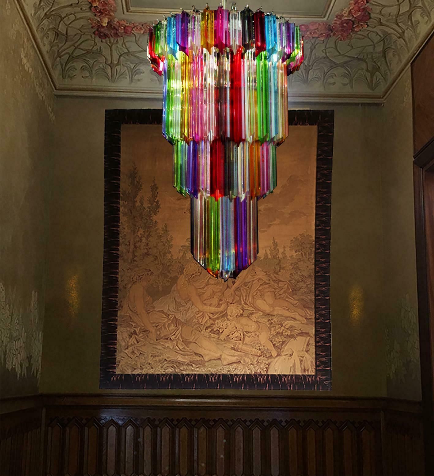 photo furniture Pair Of Italian Chandelier Multicoloured Quadriedri, Murano