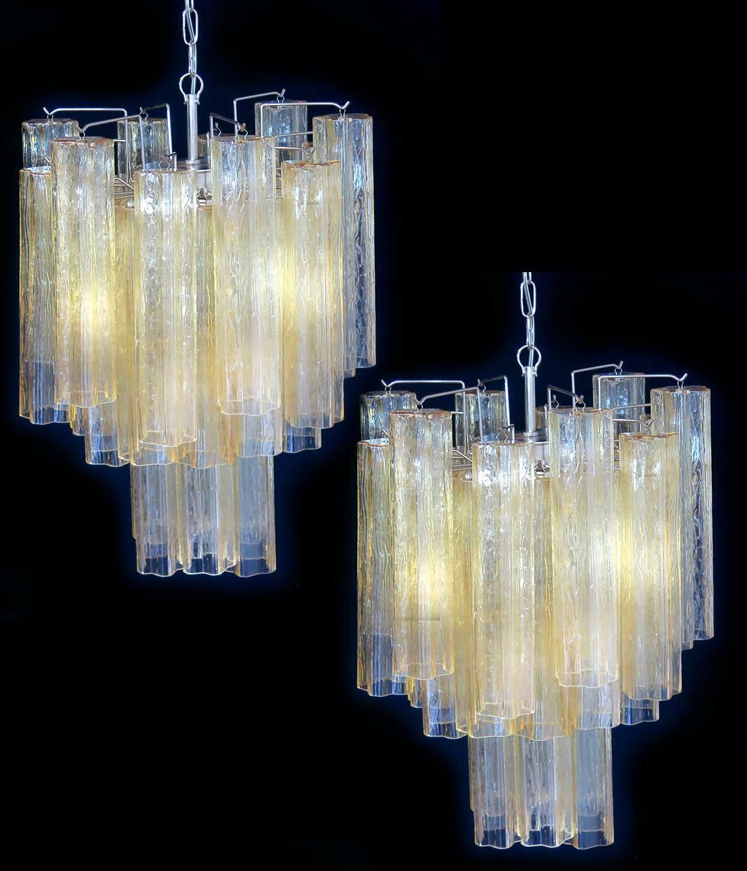 Trio Gold Glass Tube Chandeliers, Murano, 1970s photo Lighting