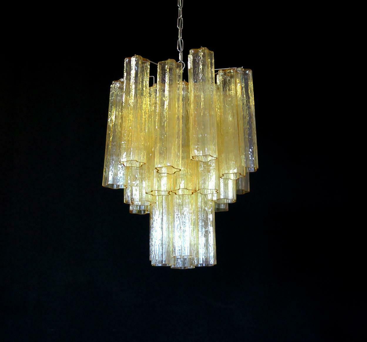 Trio Gold Glass Tube Chandeliers, Murano, 1970s photo vintage