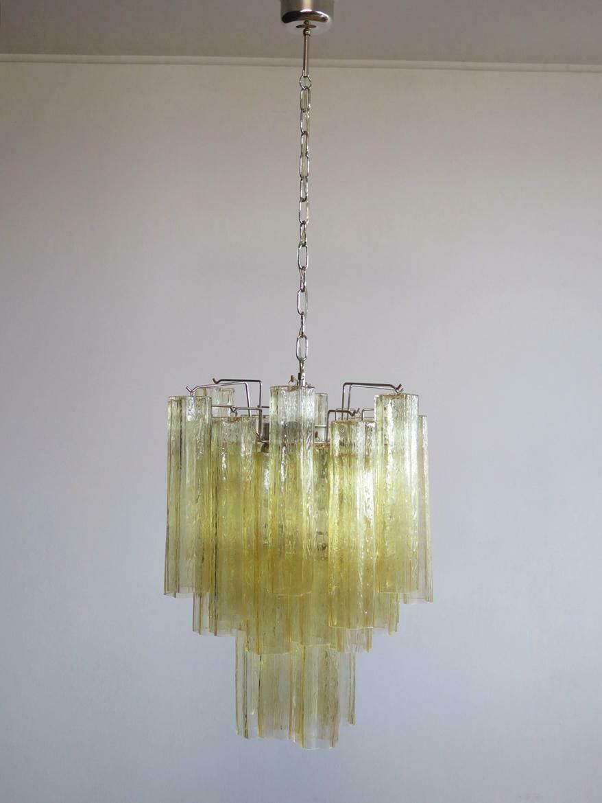Lighting Trio Gold Glass Tube Chandeliers, Murano, 1970s photo