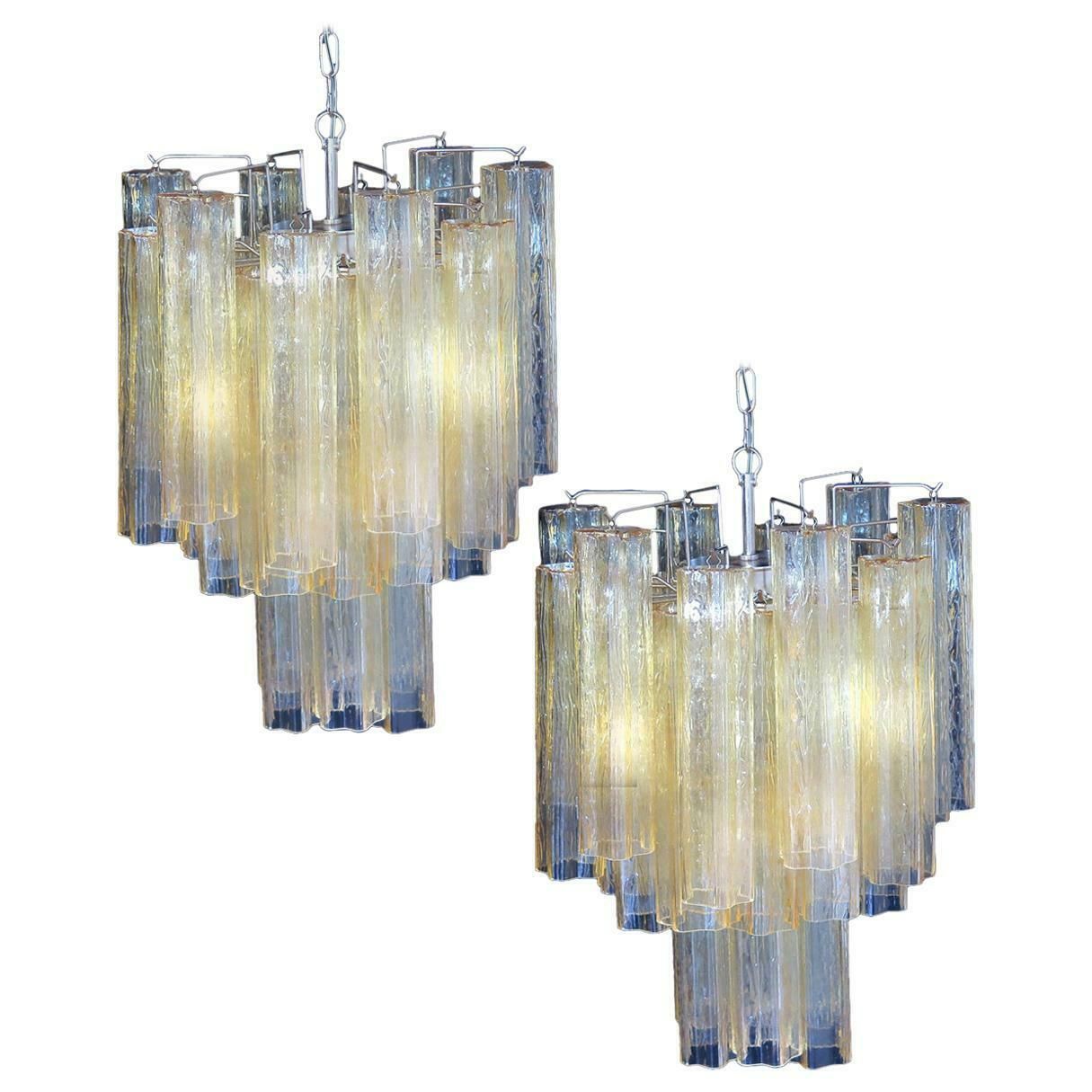 3627.0 Trio Gold Glass Tube Chandeliers, Murano, 1970s photo