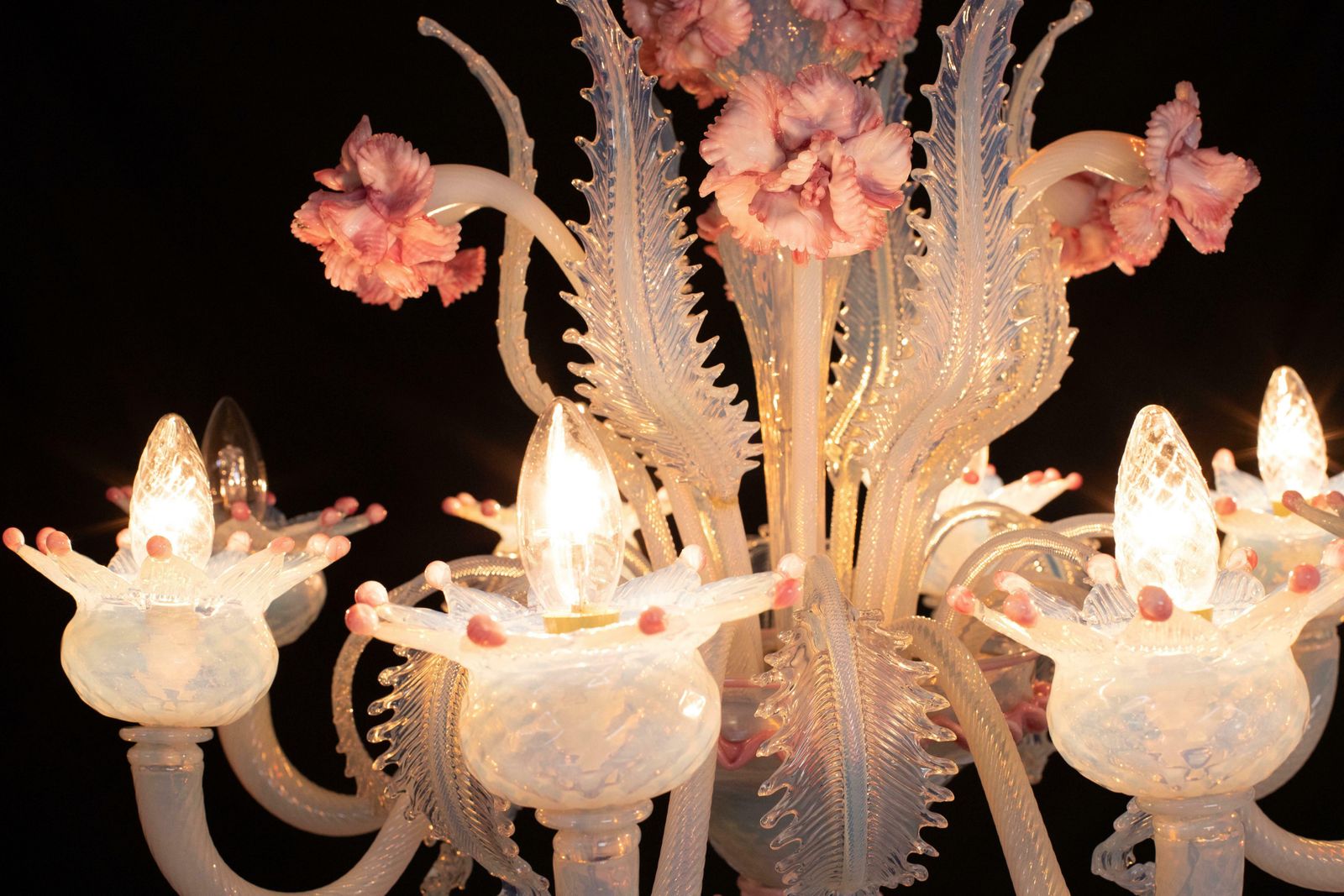 photo buy Stunning Light Blue And Pink Venetian Chandelier, Murano, 1950s