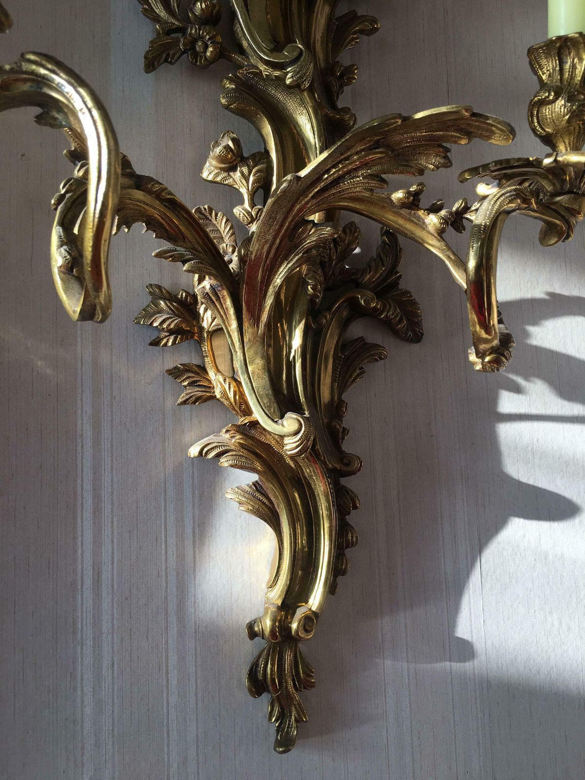 Very Rare Trio Of Gilded Bronze Louis XV Italian Sconces, 1880s photo vintage