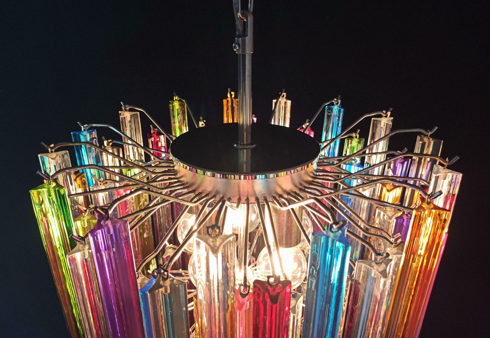 Pair Of Chandelier Multi Colour 107 Triedri, Murano, 1970s photo for sale