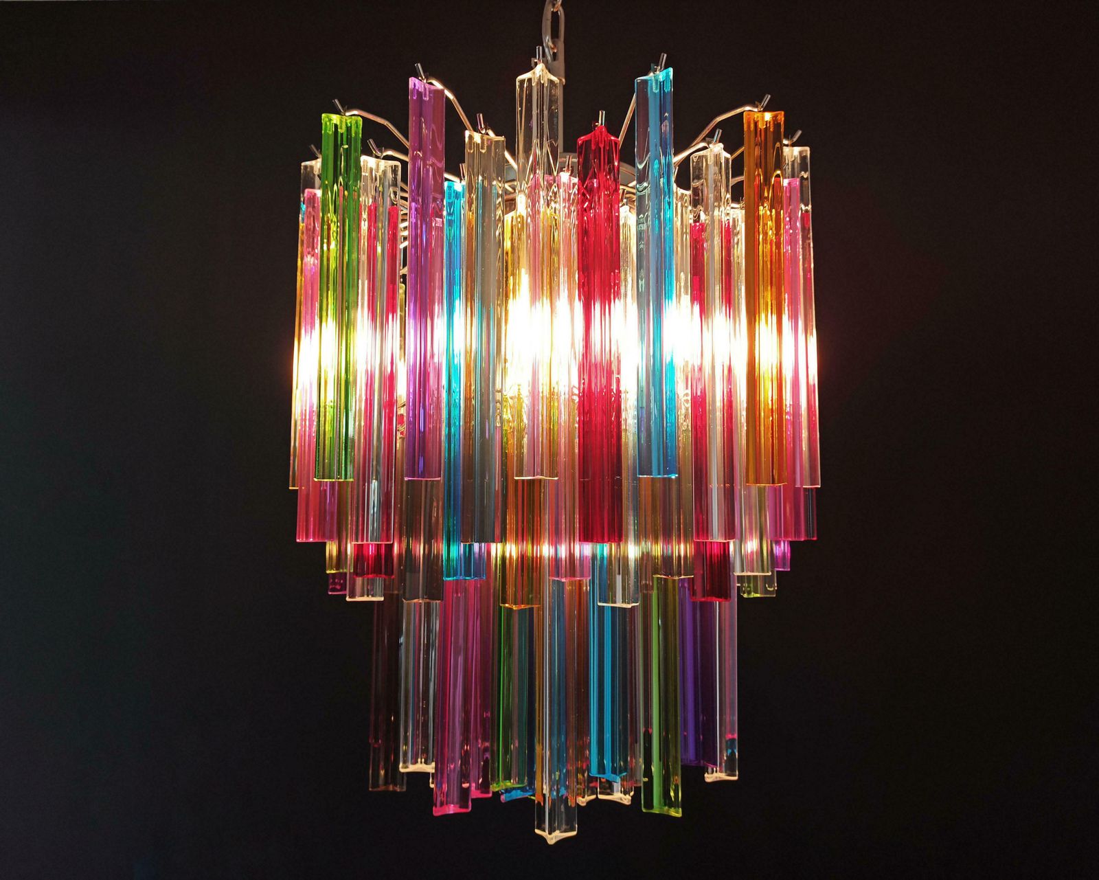 photo buy Pair Of Chandelier Multi Colour 107 Triedri, Murano, 1970s