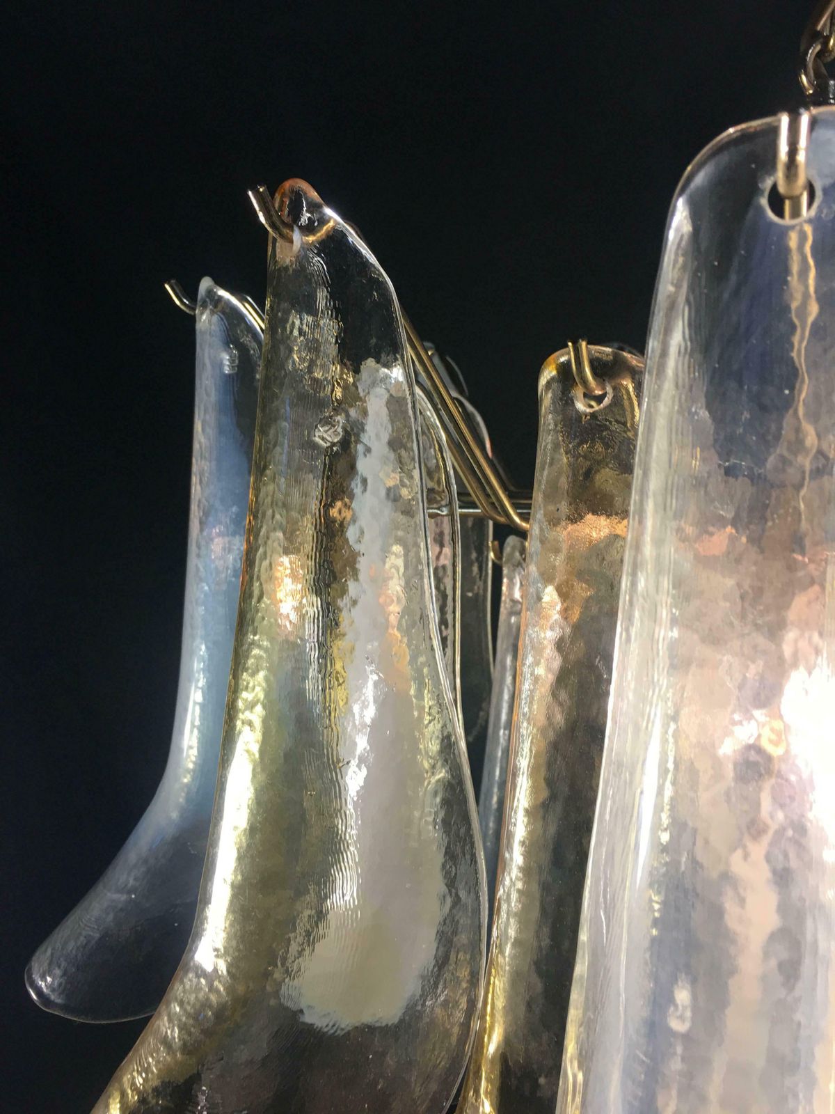 photo vinterior Elegant Pair Of Chandeliers 36 White And Amber Petals, Murano, 1990s