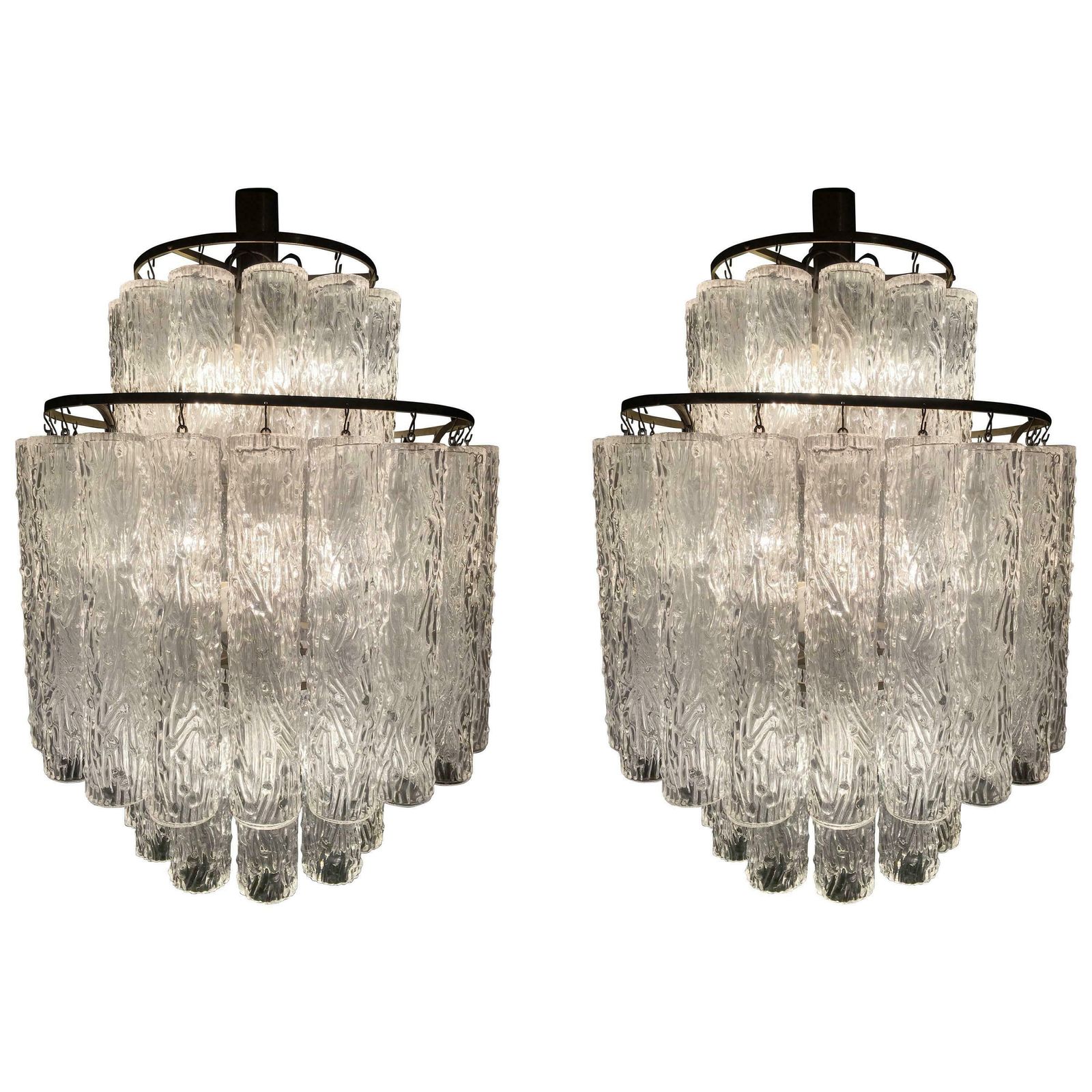 Adorable Pair Of Murano Venini Style Chandeliers, 1970s