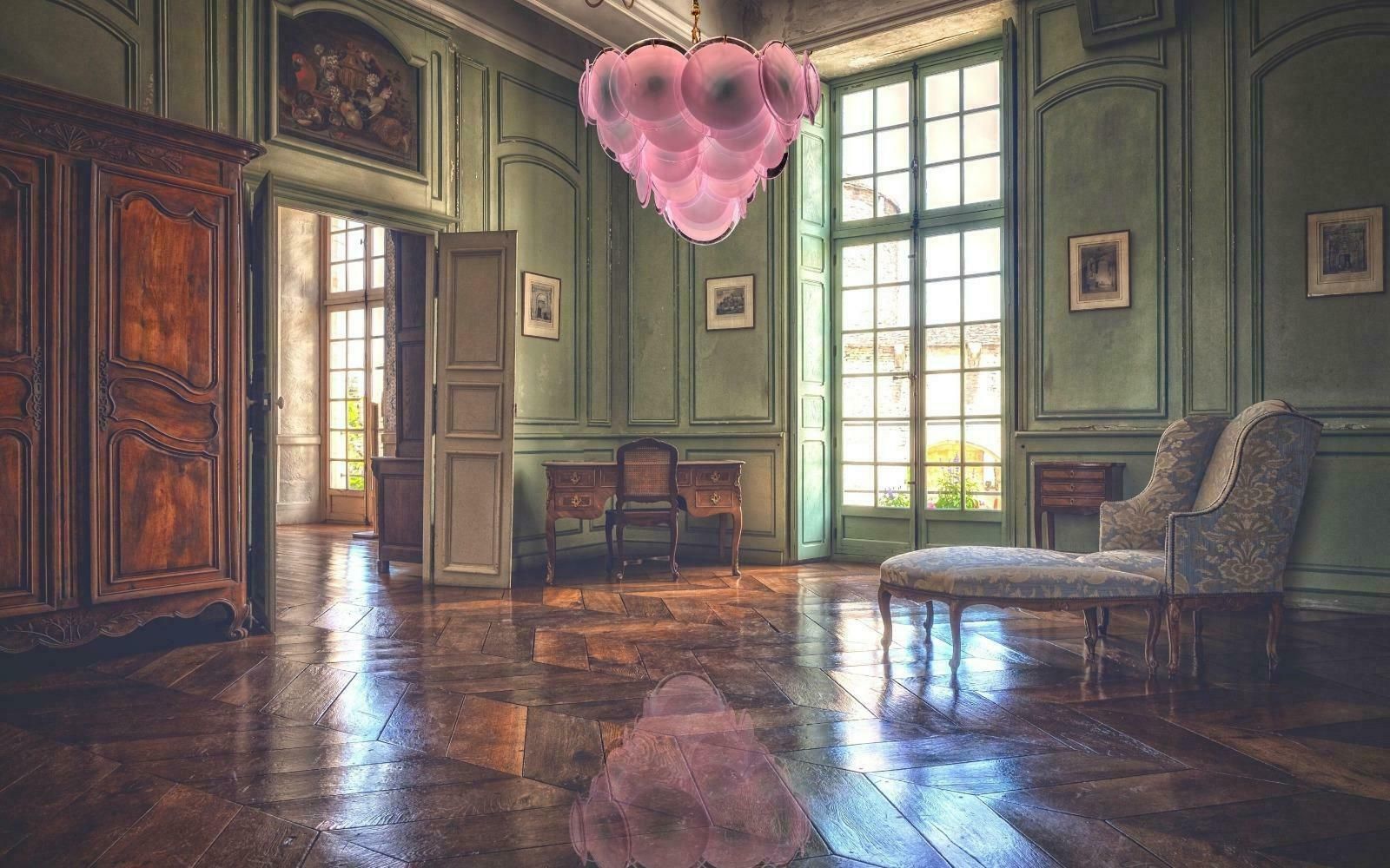 Amazing Italian Disc Glass Chandelier By Vistosi, 1980s photo vinterior