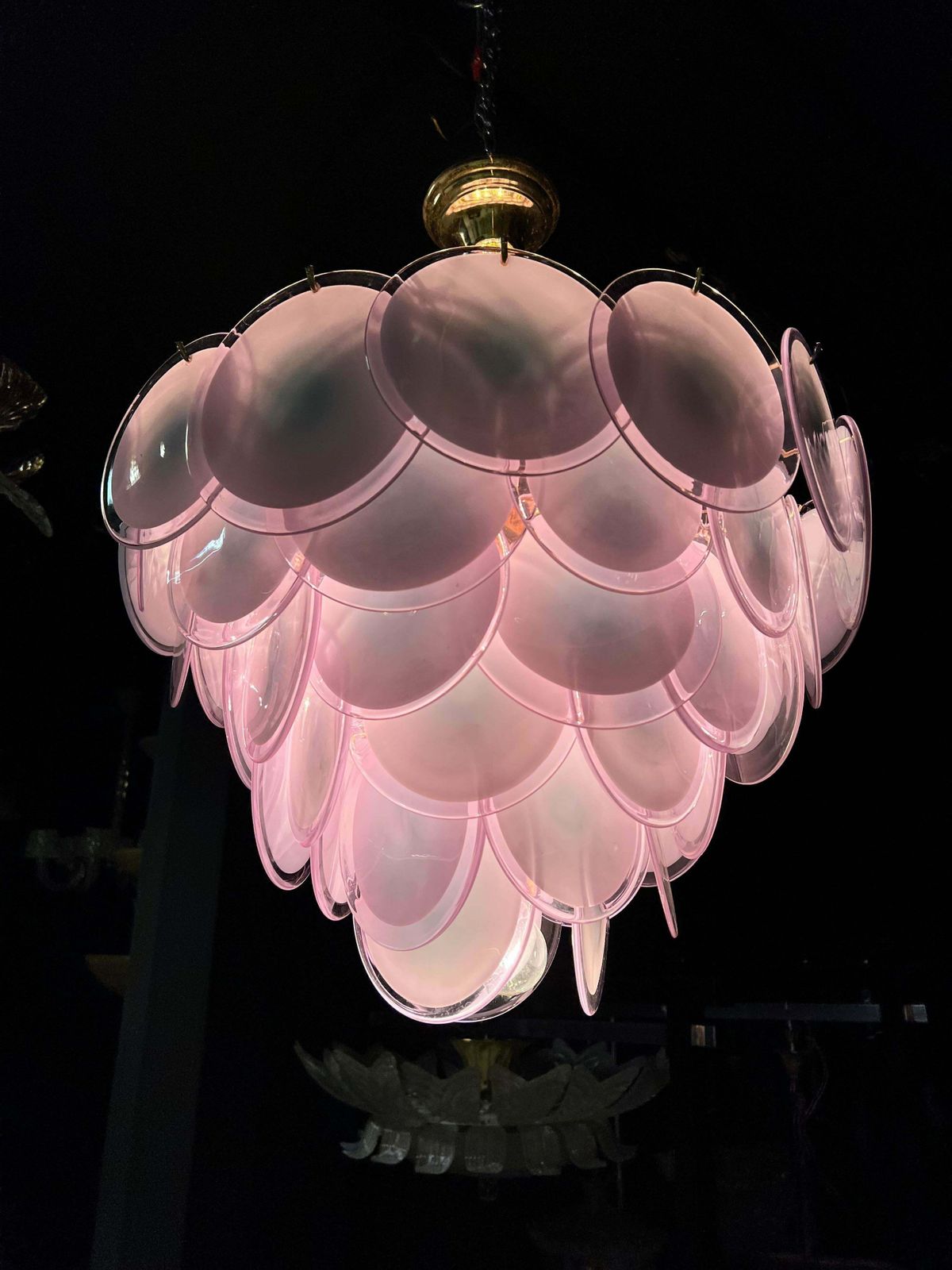 photo vinterior Amazing Italian Disc Glass Chandelier By Vistosi, 1980s