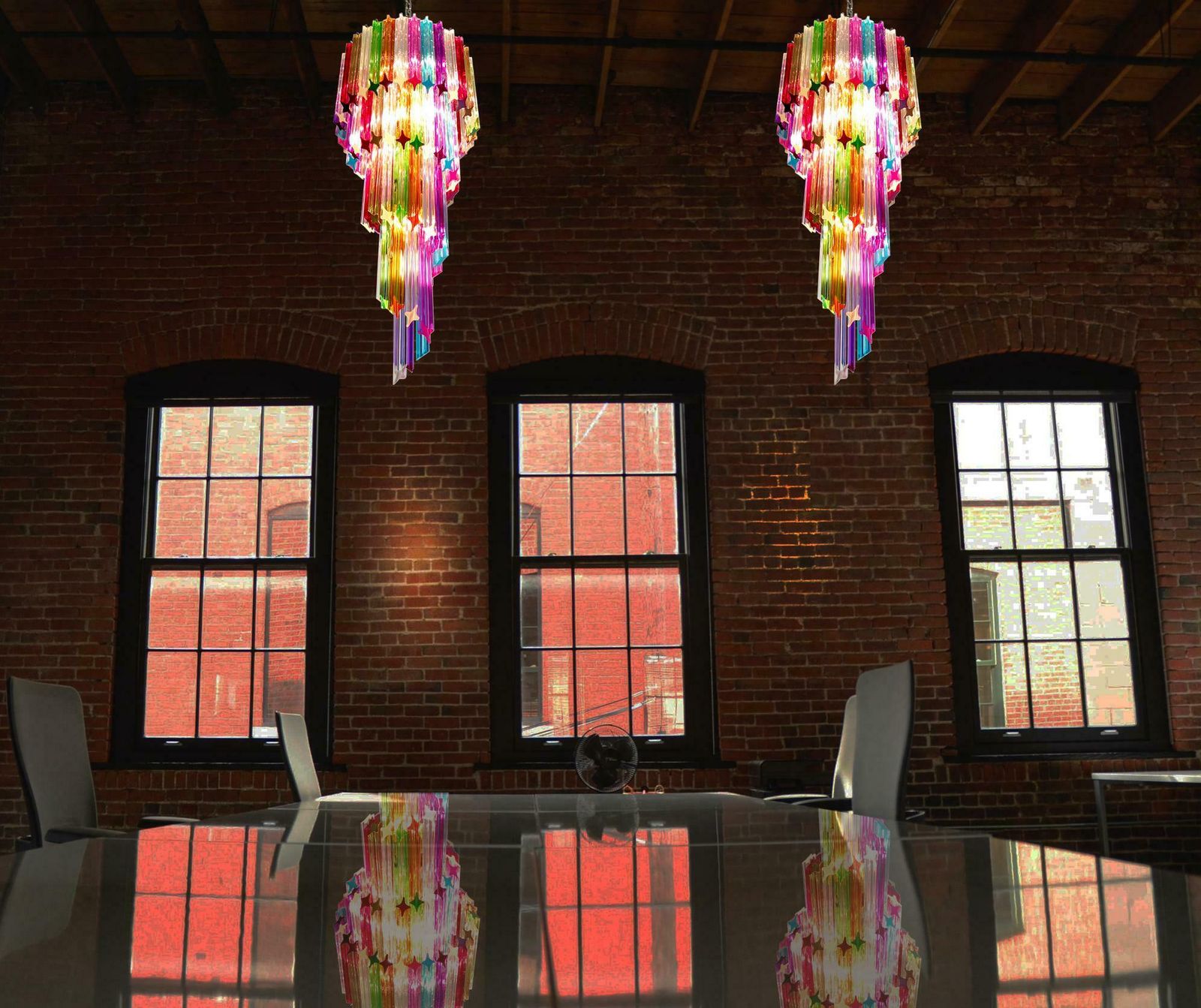 Pair Italian Chandeliers Arlecchino Glass. Murano, 1990s photo furniture