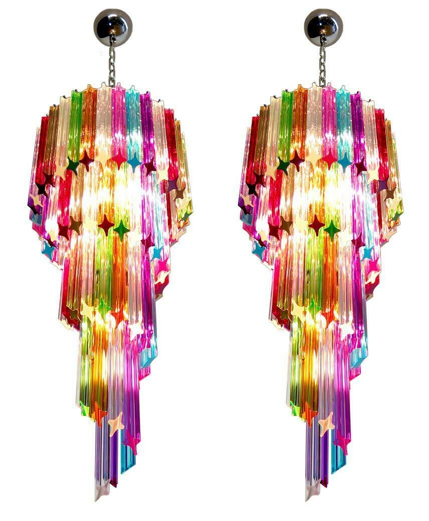 Pair Italian Chandeliers Arlecchino Glass. Murano, 1990s photo 3385.0