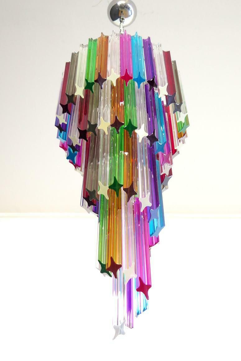 Lighting Pair Italian Chandeliers Arlecchino Glass. Murano, 1990s photo
