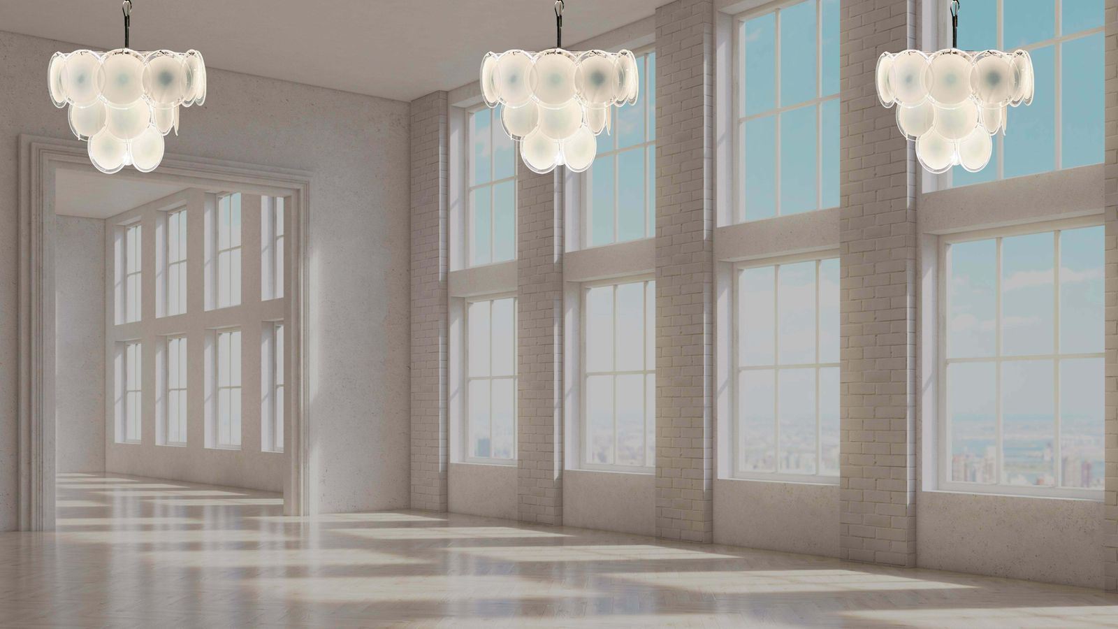 Trio Disc White Murano Glass Chandeliers By Vistosi photo furniture