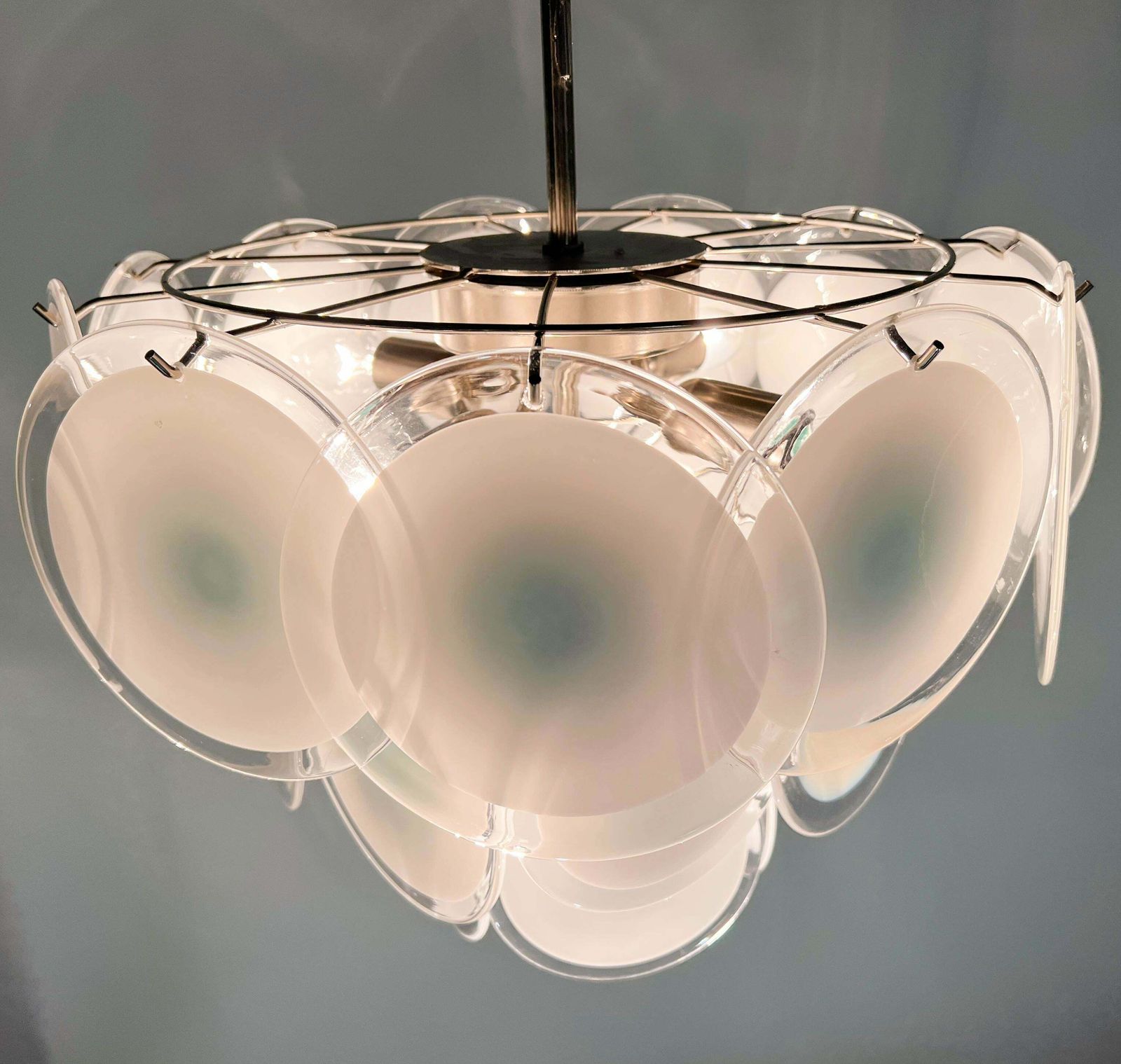 Trio Disc White Murano Glass Chandeliers By Vistosi photo vinterior