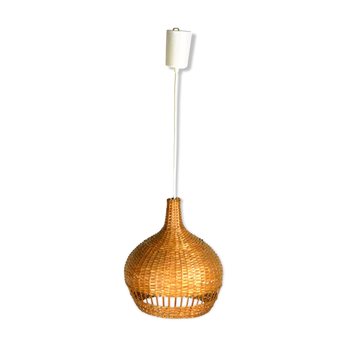 1960s Scandinavian Ceiling Lamp With Wicker Shade, Denmark