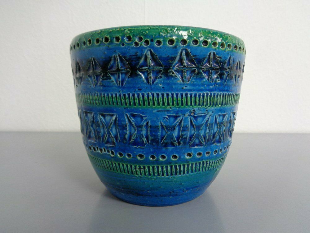 Italian Rimini Blue Ceramic Cachepot By Aldo Londi For Bitossi, 1960s