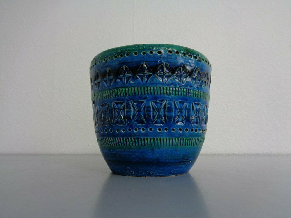 Italian Rimini Blue Ceramic Cachepot By Aldo Londi For Bitossi, 1960s photo for sale