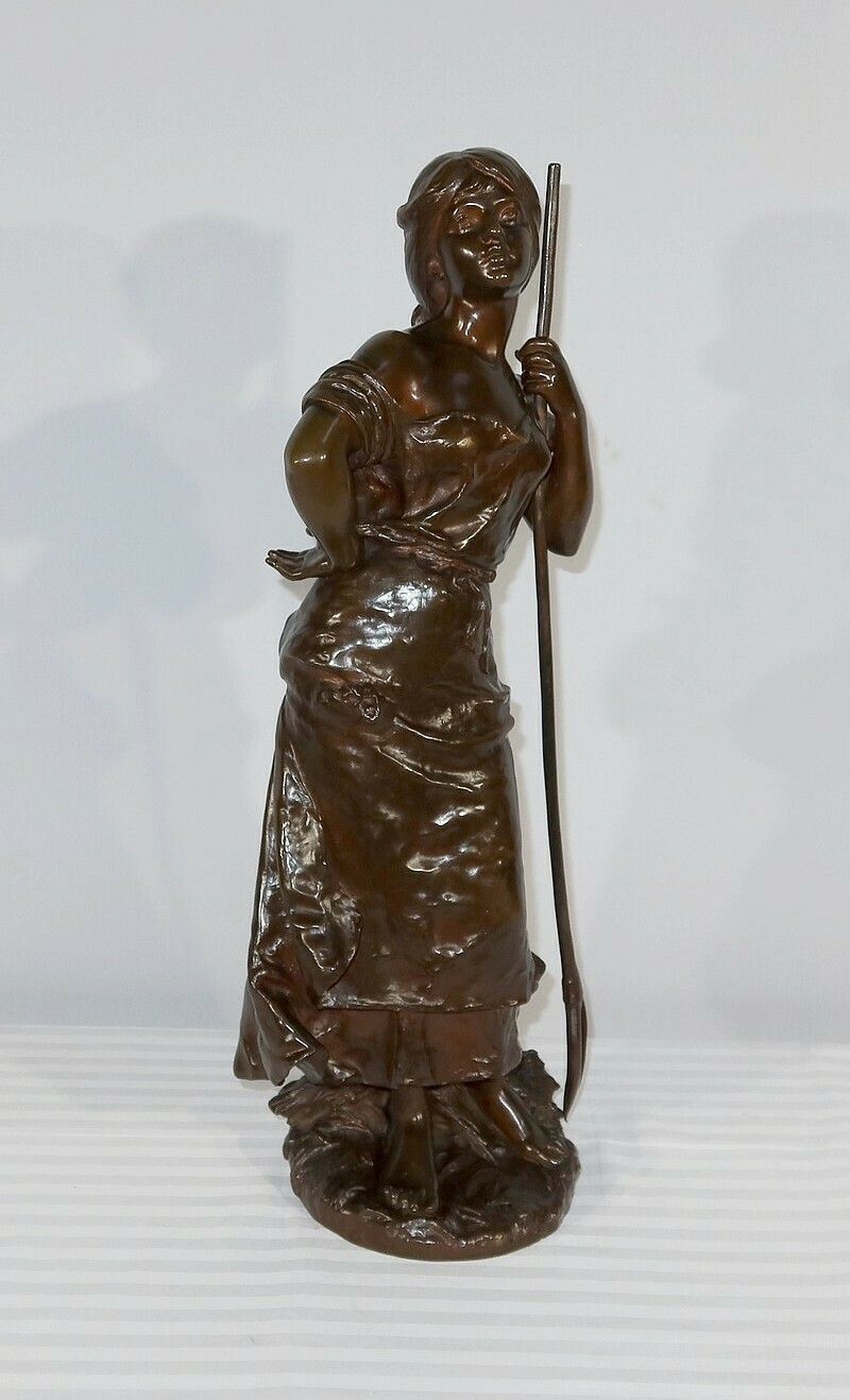 Home Decor Important Bronze "Young Peasant Woman", Signed H. Moreau, 2nd Part 19th Century photo