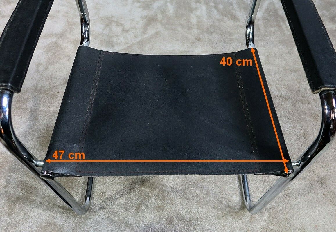 photo buy Armchair In Chromed Metal And Black Leather, After M. Breuer – 1970s