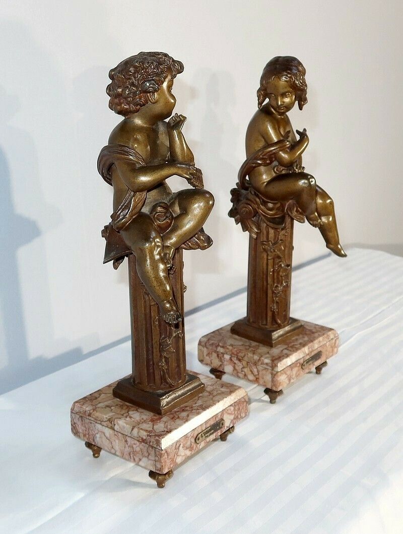 Pair Of Statuettes "The Carefree And The Dreamer" By A. Moreau, Late 19th Century photo furniture