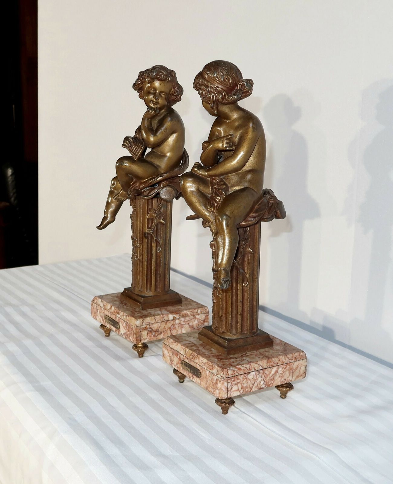 Pair Of Statuettes "The Carefree And The Dreamer" By A. Moreau, Late 19th Century photo for sale