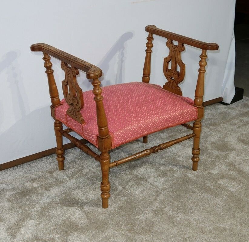 Small Bench With Armrests In Solid Walnut, 19th Century photo for sale