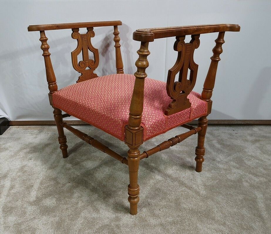photo furniture Small Bench With Armrests In Solid Walnut, 19th Century