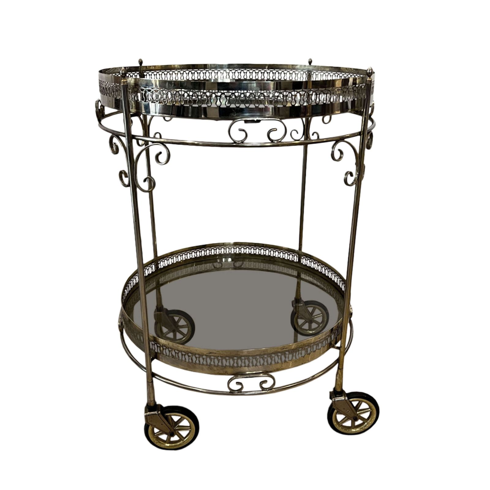 French Midcentury Brass And Glass Bar Cart