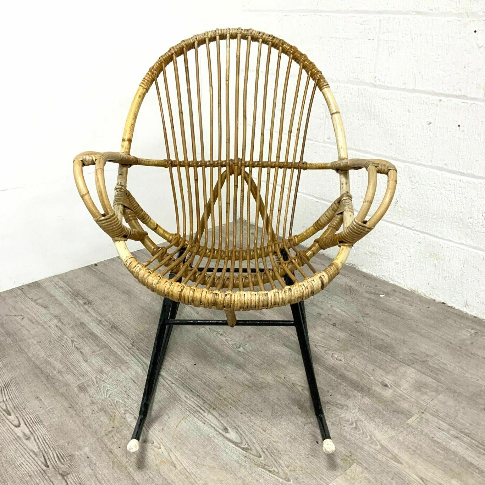 2 X Bamboo Wicker Rocking Chairs By Dirk Van Sliedregt For Rohe Noordwolde, 70s photo buy