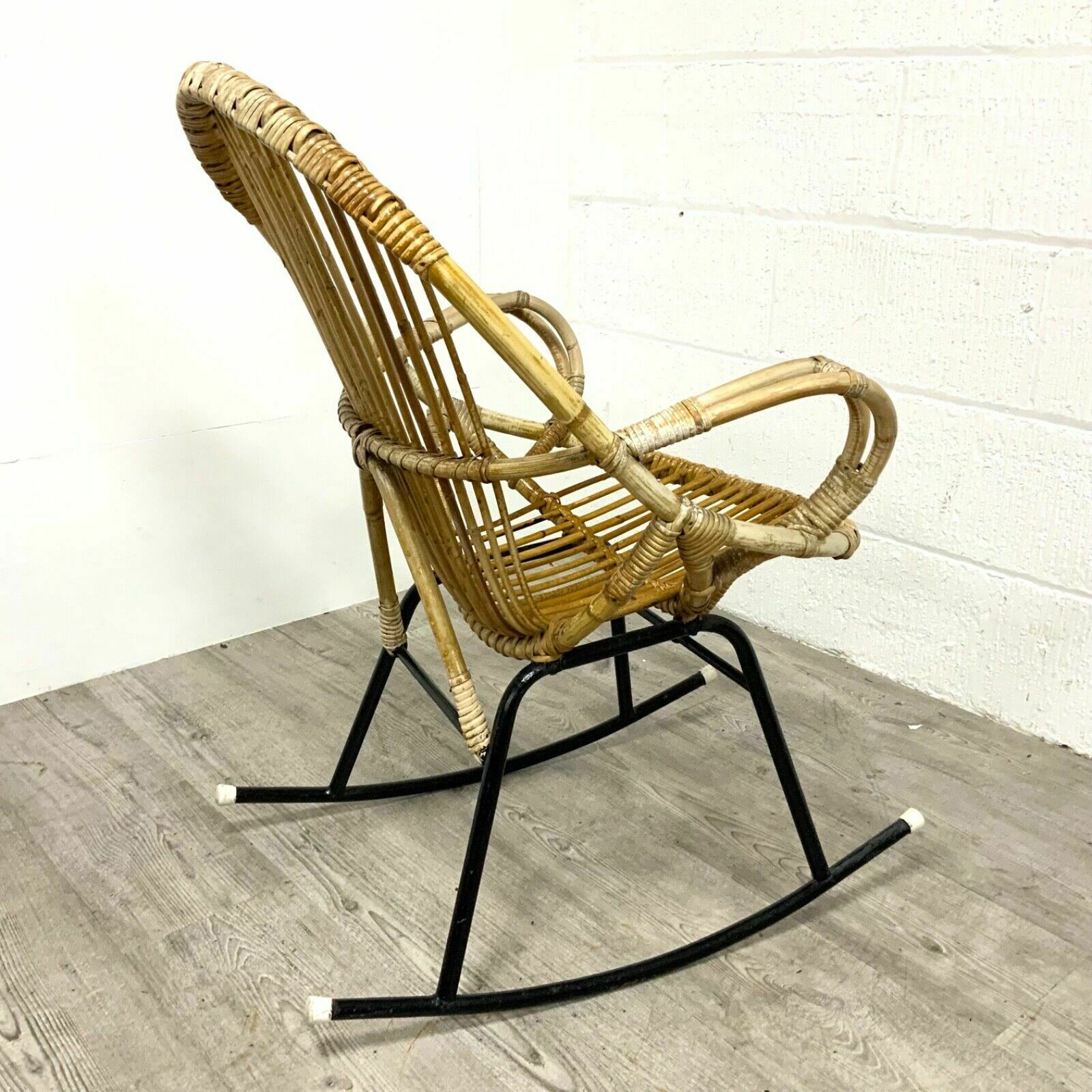 Furniture 2 X Bamboo Wicker Rocking Chairs By Dirk Van Sliedregt For Rohe Noordwolde, 70s photo