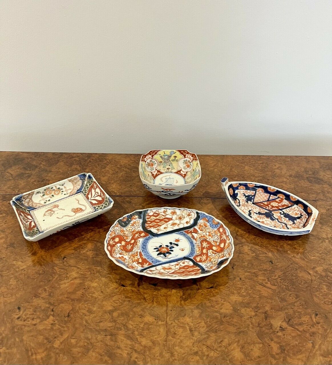 Unusual Collection Of Four Antique Japanese Imari Shaped Dishes