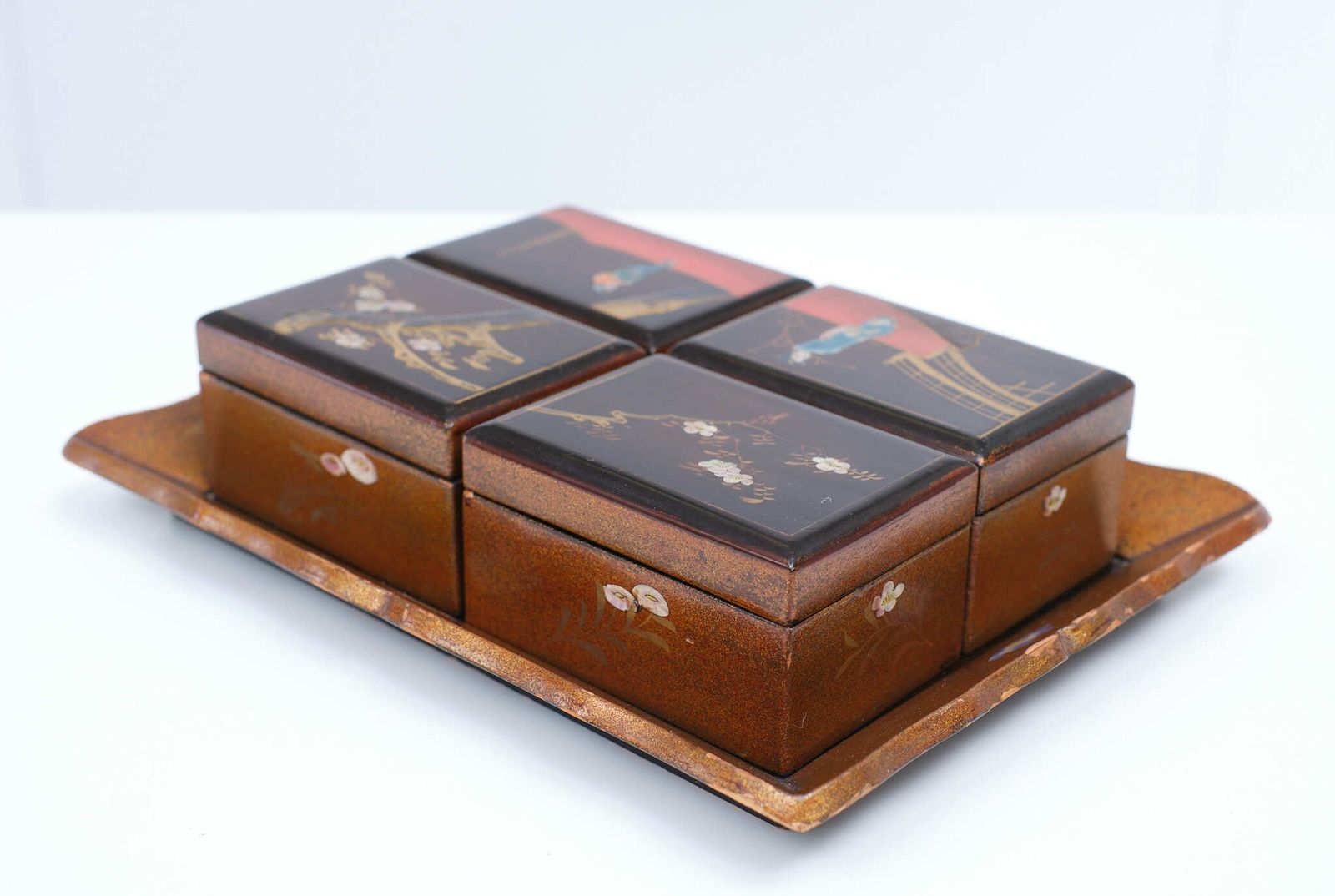 Oriental Lacker Boxes On A Tray, Japan, 1930s