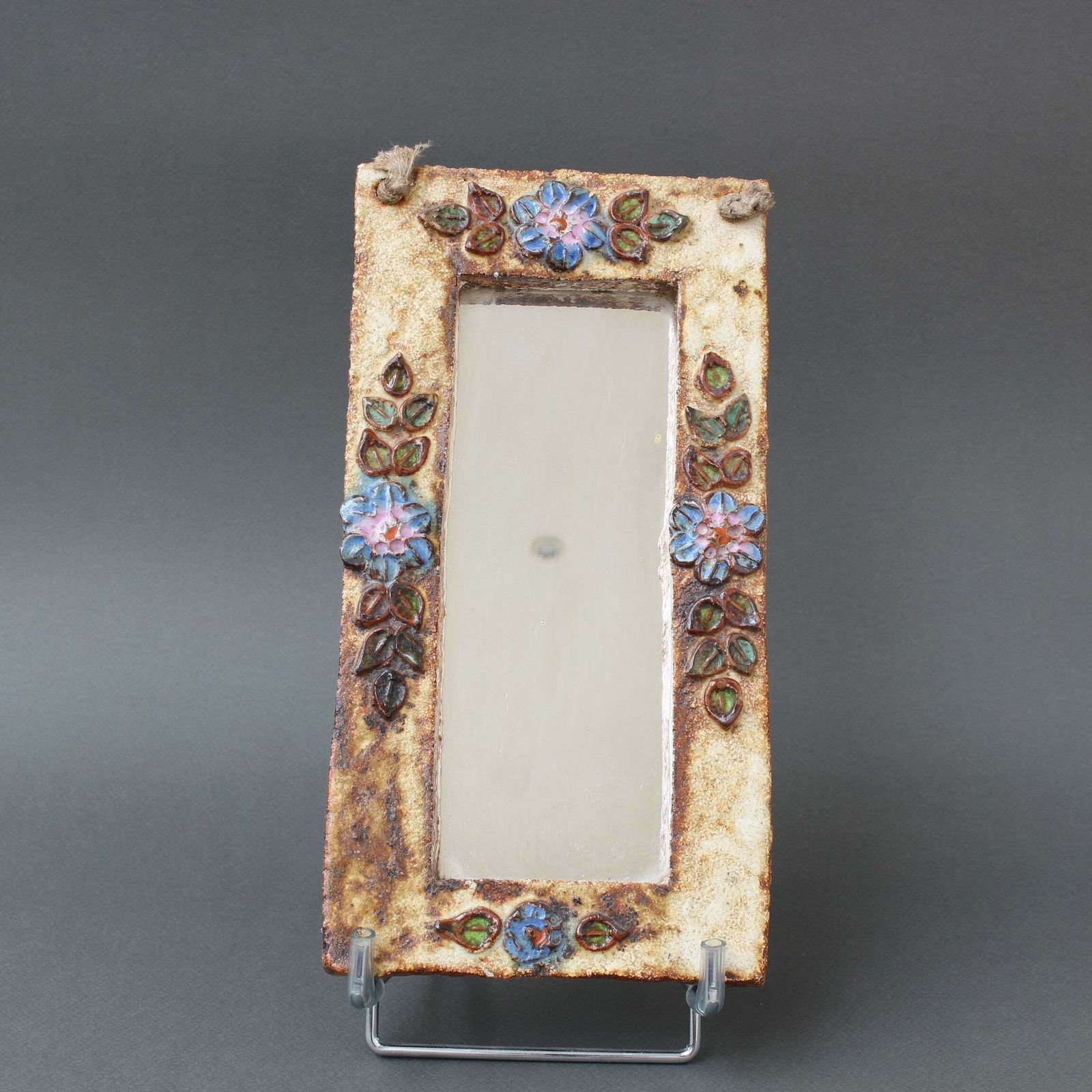 Ceramic Wall Mirror With Flower Motif By La Roue (Circa 1960s) photo furniture