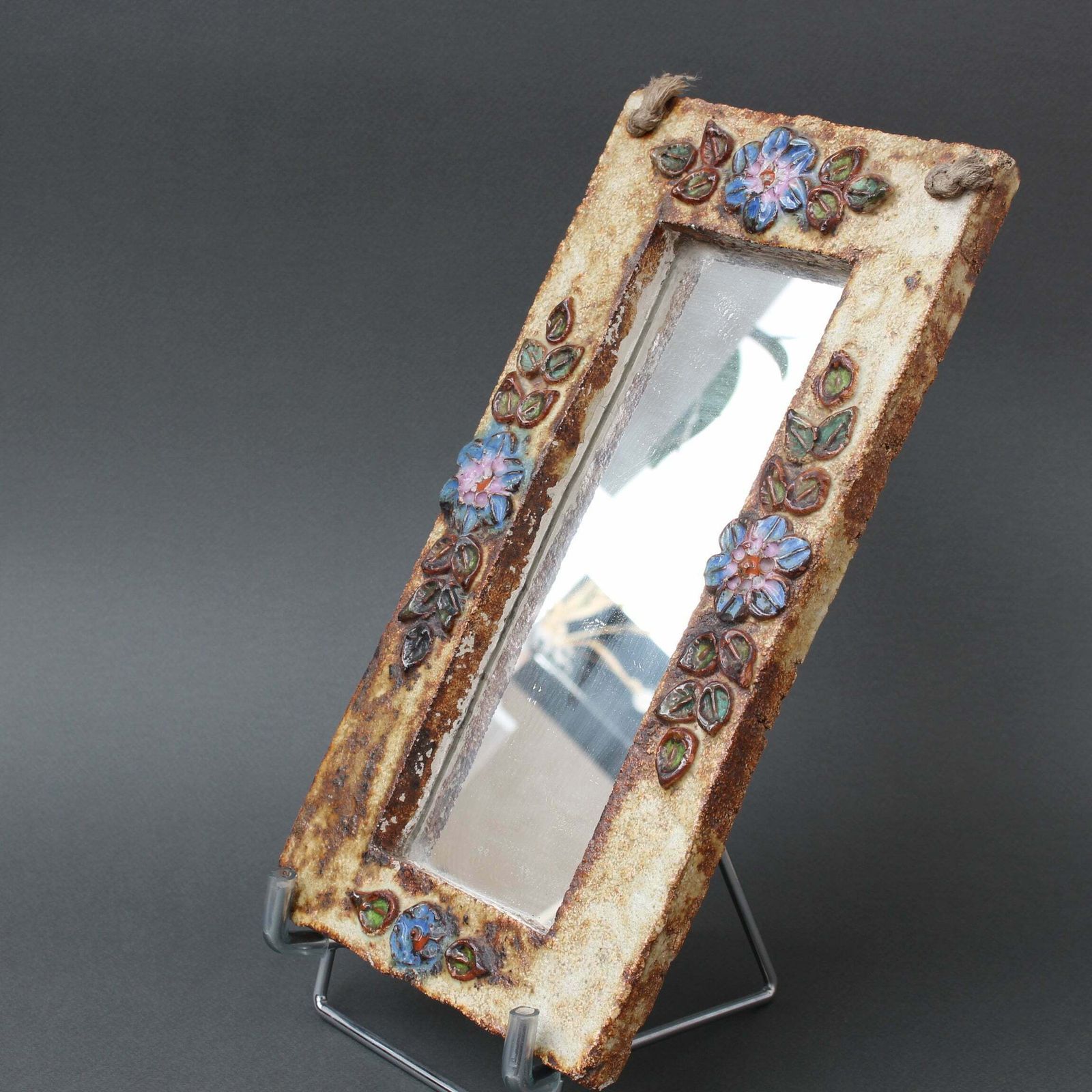 photo furniture Ceramic Wall Mirror With Flower Motif By La Roue (Circa 1960s)
