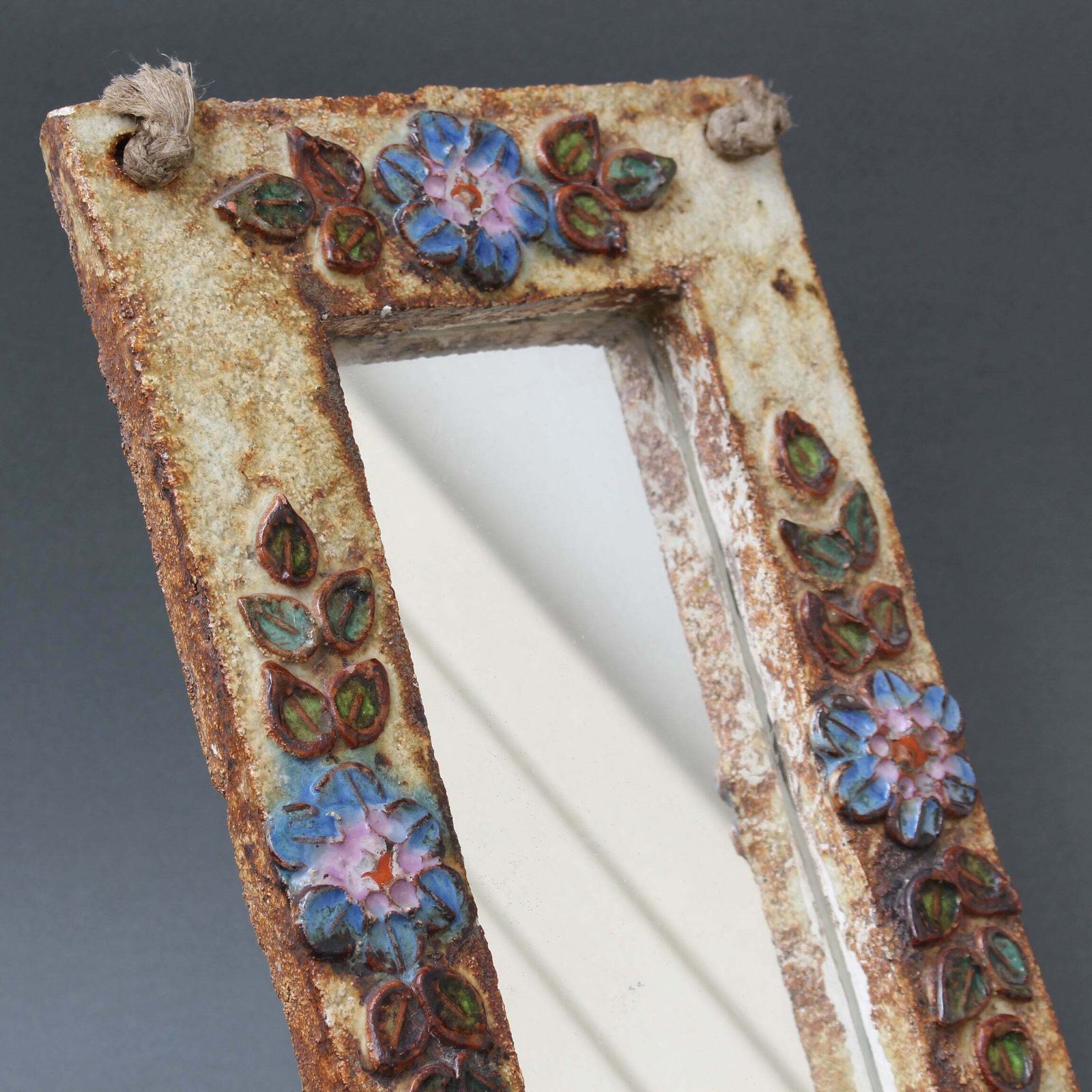 650.0 Ceramic Wall Mirror With Flower Motif By La Roue (Circa 1960s) photo