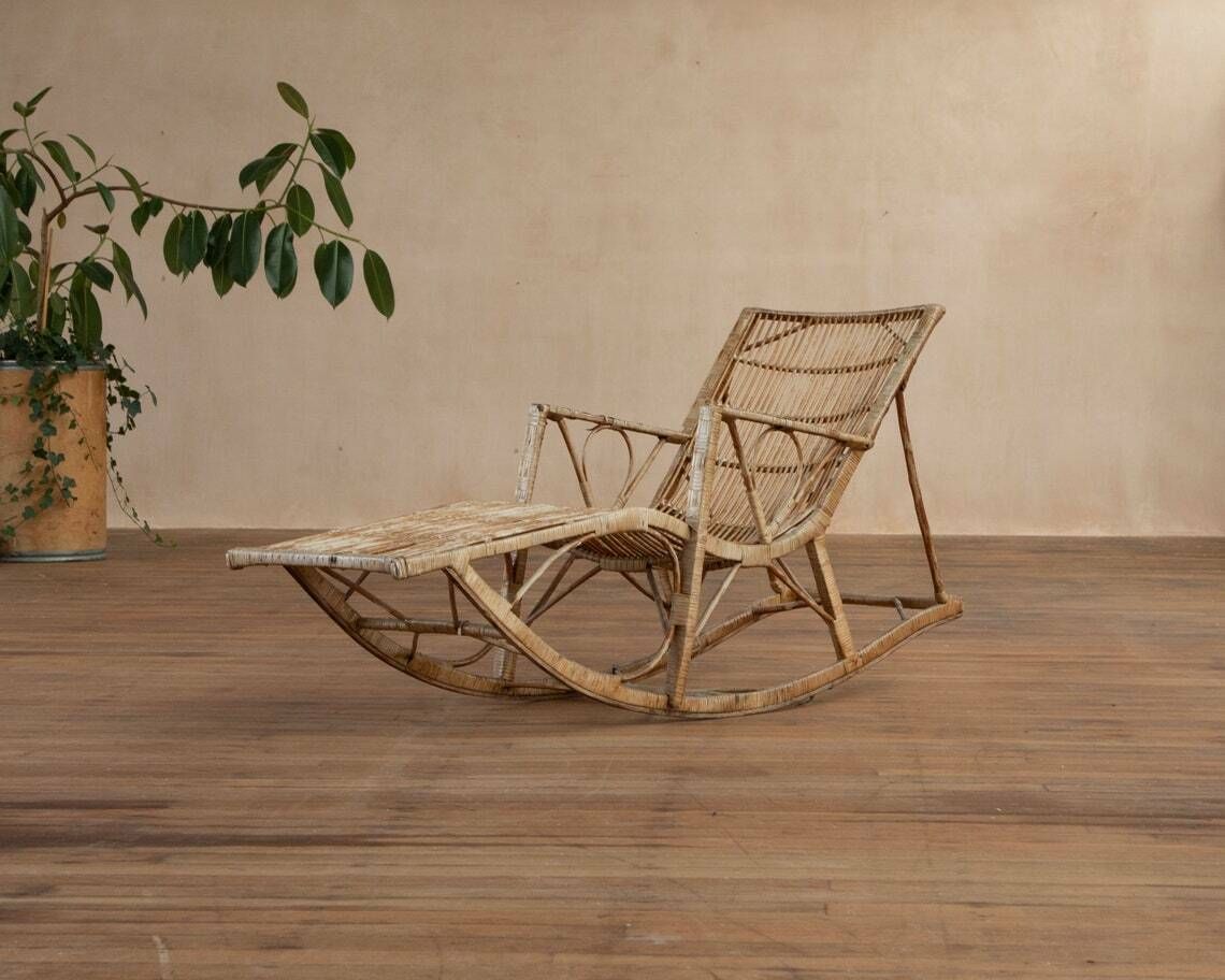 photo furniture Antique 1920s Bamboo Lounger, Steamer Chair