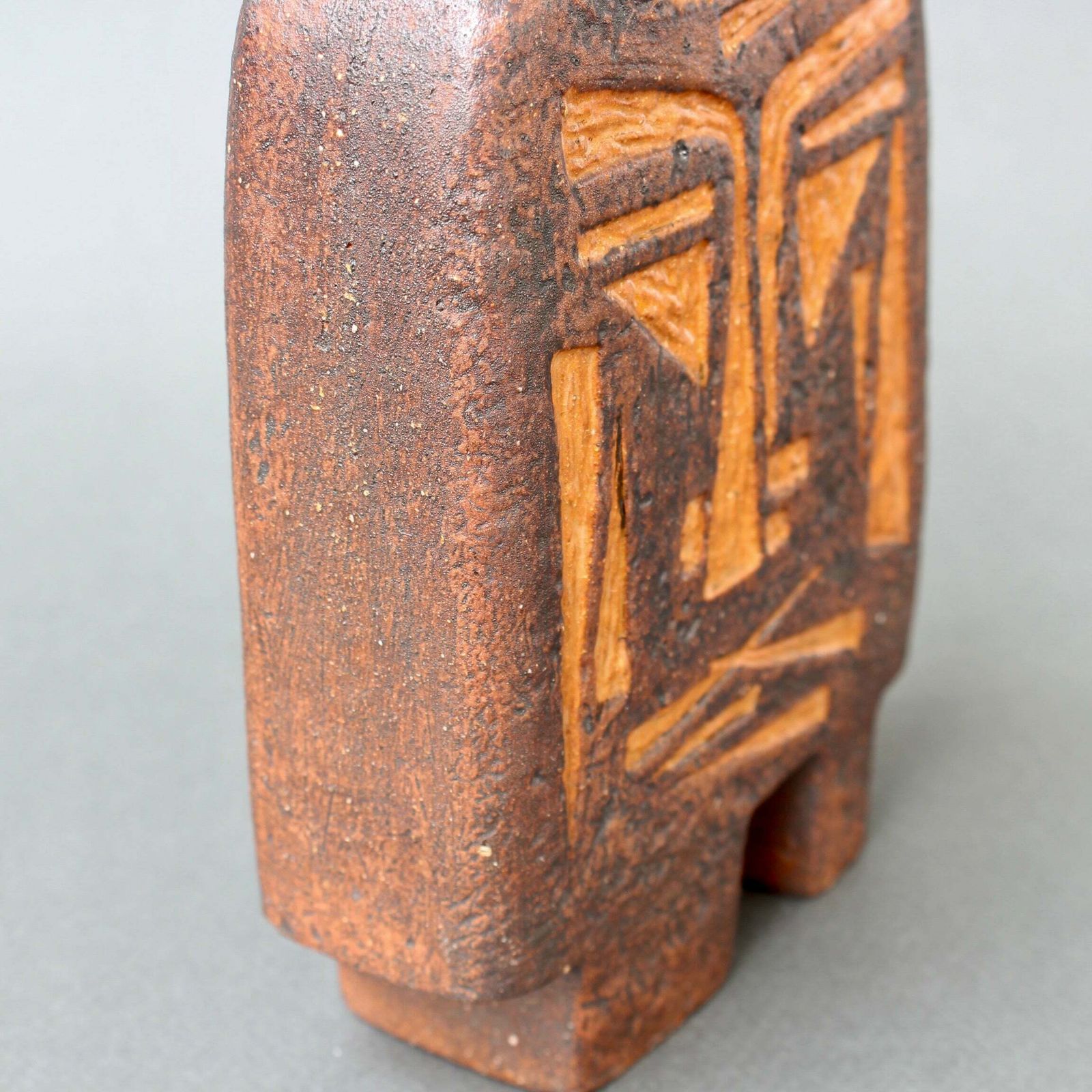 photo furniture French Ceramic Vase With African Mask Motif Attributed To Jacqueline Lerat (Circa 1960s)