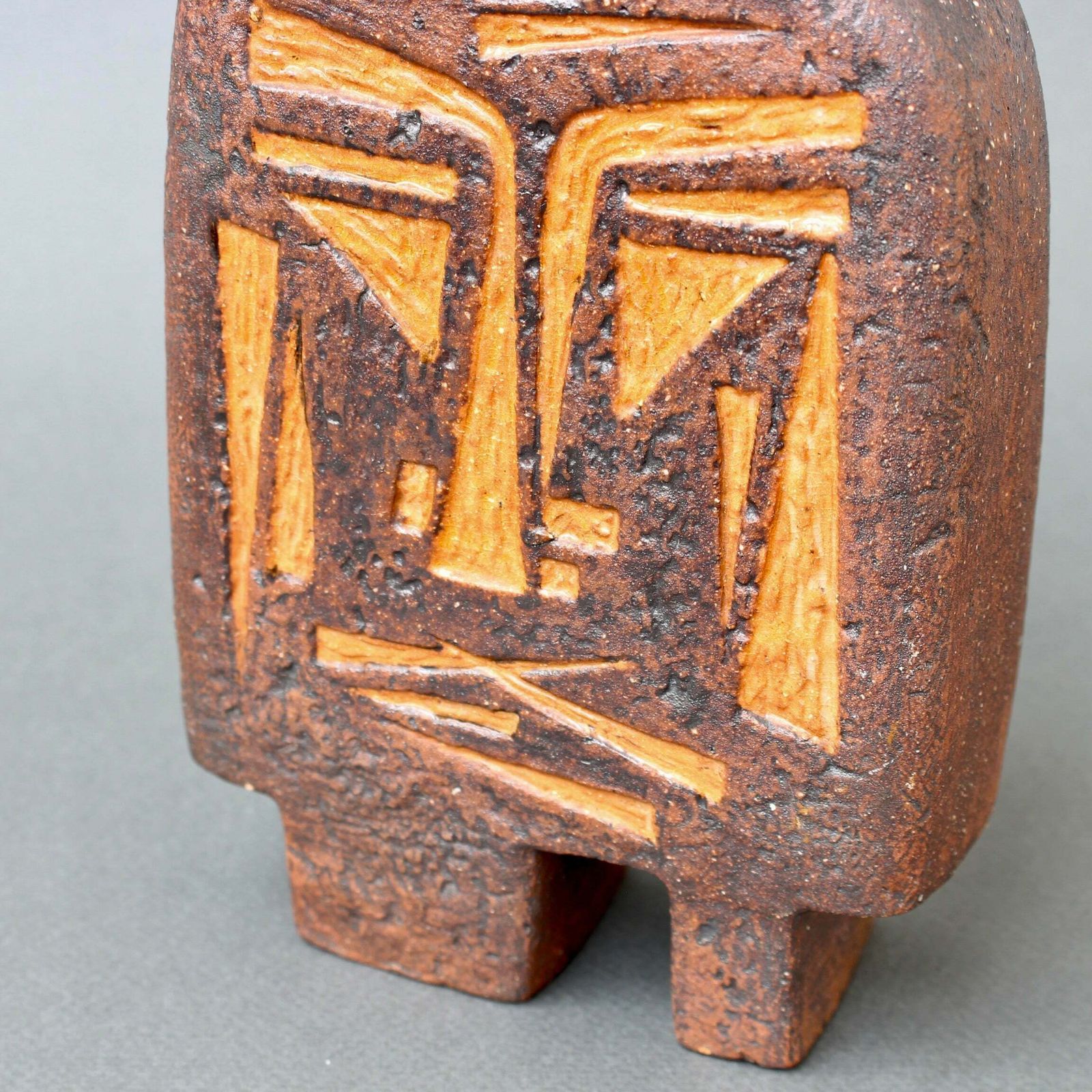 photo for sale French Ceramic Vase With African Mask Motif Attributed To Jacqueline Lerat (Circa 1960s)