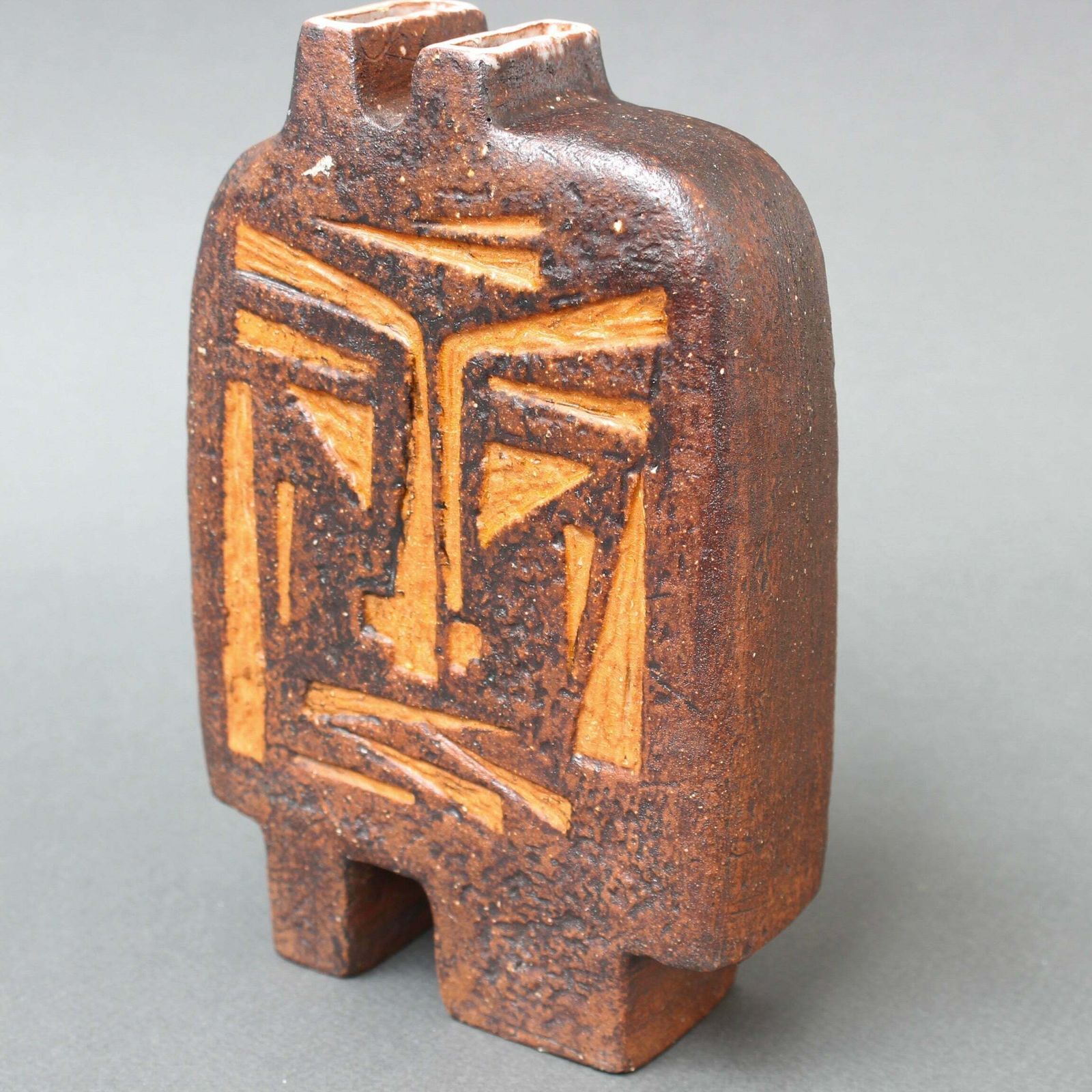 photo buy French Ceramic Vase With African Mask Motif Attributed To Jacqueline Lerat (Circa 1960s)